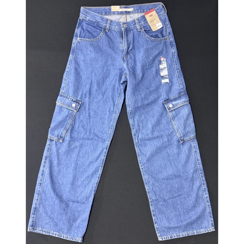 Levis Superlow Loose Cargo Jeans Womens 27x32 Blue Denim Low Rise Straight Leg